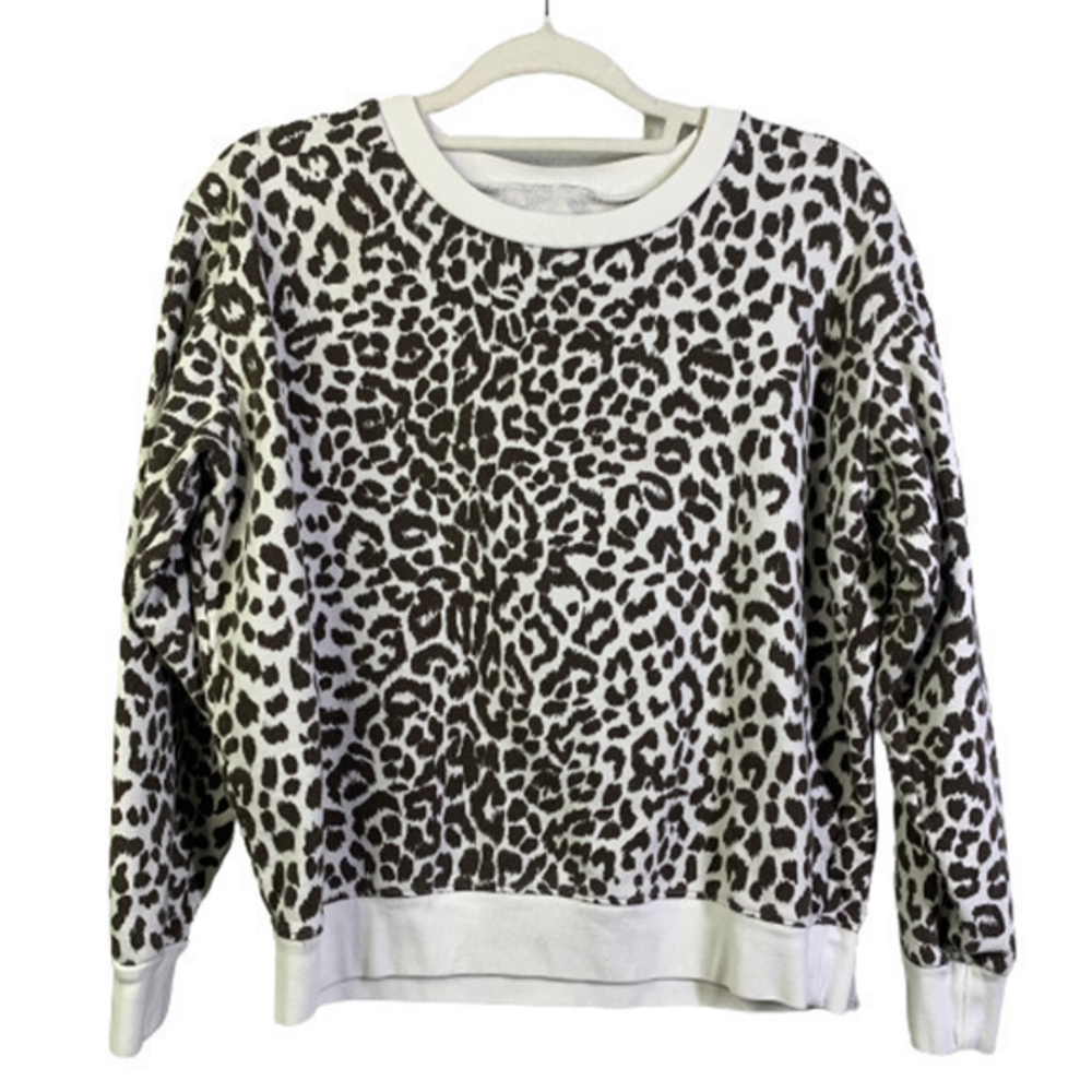 J. CREW Black & White Animal Print Fleece Pullover Sweatshirt